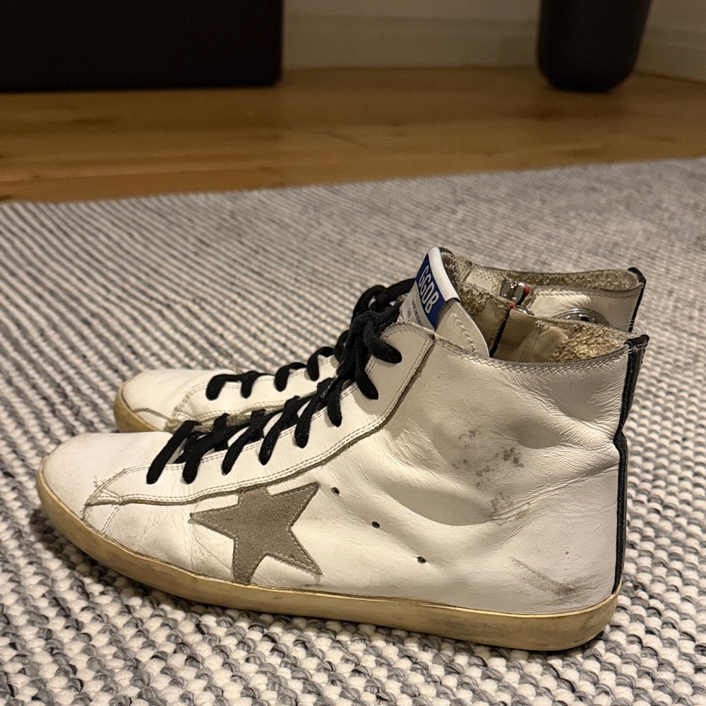 Golden Goose White and Gray High-Top Sneakers